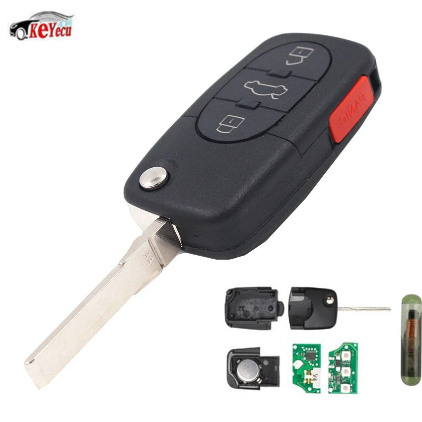 

KEYECU 3+1 Button Folding Remote Key Fob 315 MHz with ID48 Chip FCC: 4D0 837 231 M for Audi S6 A6 TT TT Quattro 2002 2003 2004