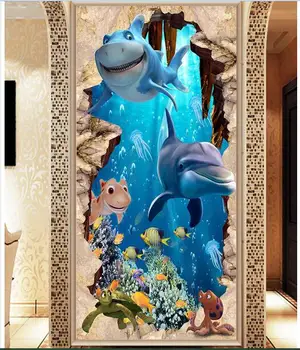 

3d wallpaper custom photo non-woven picture The undersea world shark porch room decoration painting 3d wall murals wallpaper