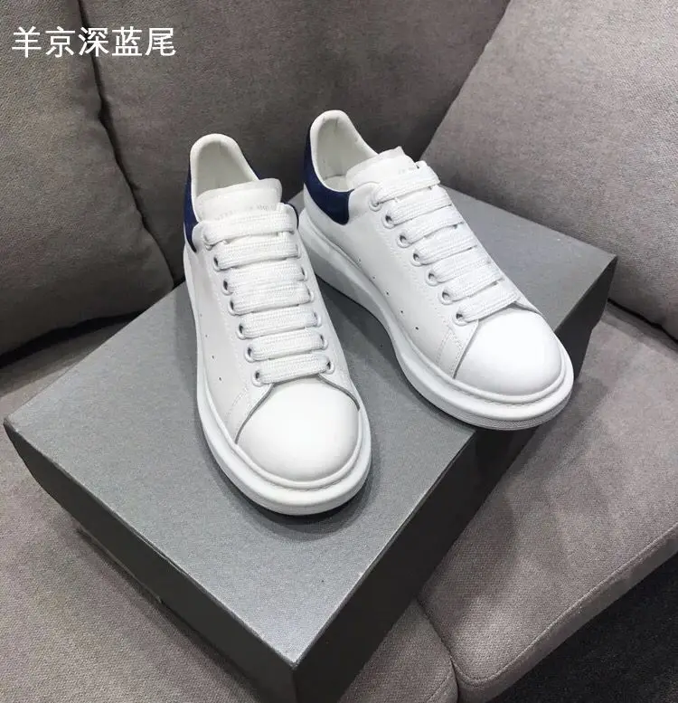 

Genuine Leather Flat Bottom White Shoes Women Man Lace Up Casual Shoes Platform Sneakers