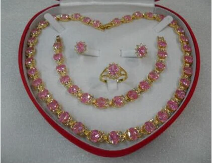 

hot sell Beautiful women's jewelry set Necklace Bracelet Ring Earring( pink)