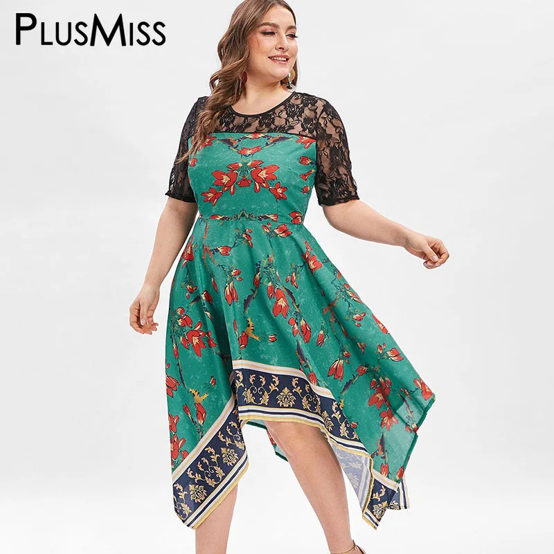 

PlusMiss Plus Size XXXXXL Ethnic Boho Floral Printed Lace Mesh Dress XXXXL XXXL XXL Women Clothes Vintage Summer Party Dresses