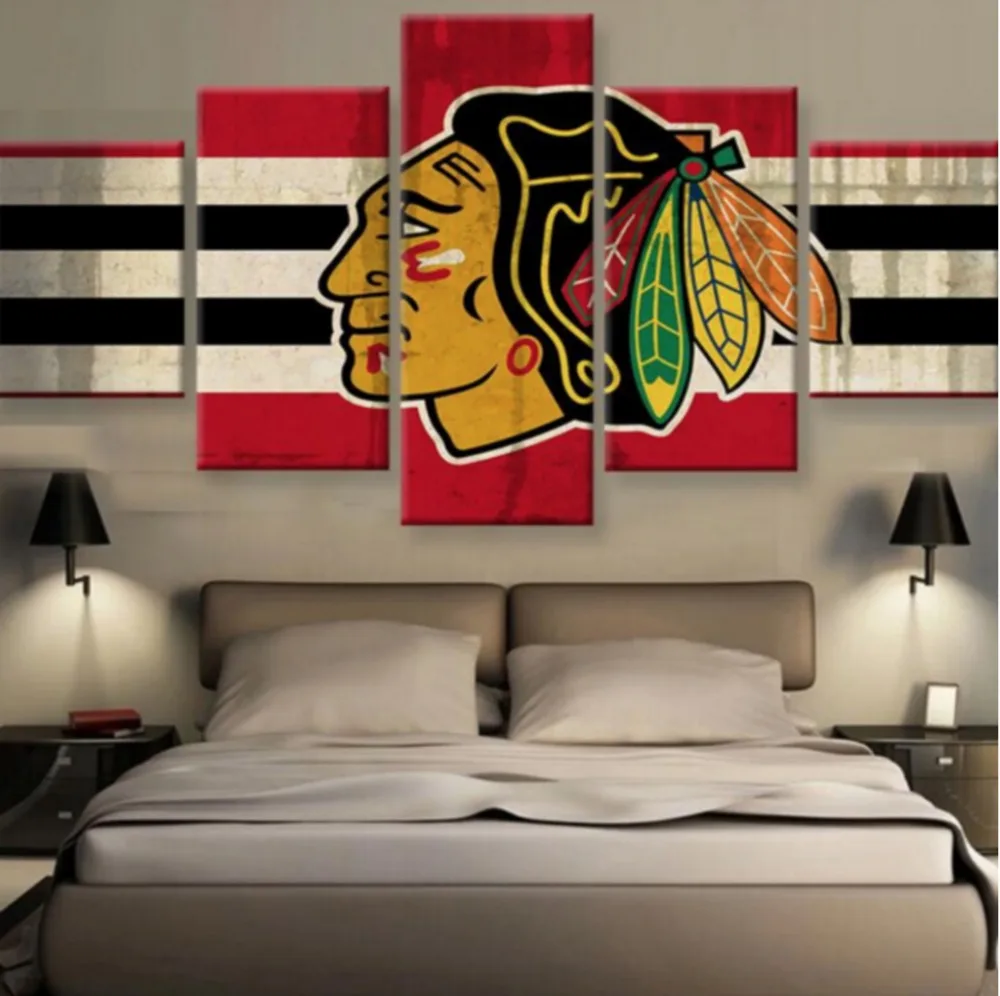 5 Pieces Chicago Blackhawks Wall Art Canvas Printed Painting Home Decor