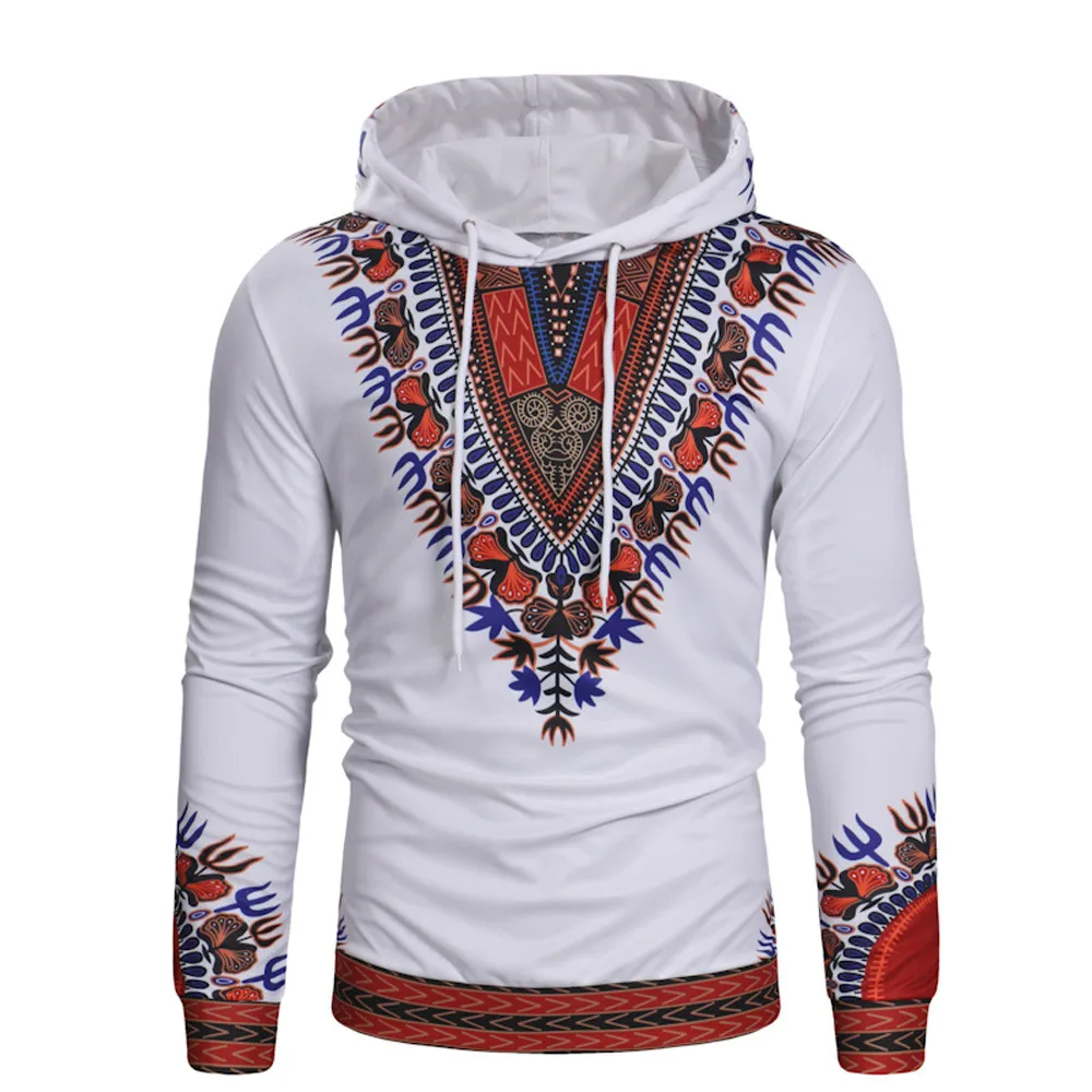 hoodies Men African Printed Pullover Long Sleeve Hooded Sweatshirt Tops ...