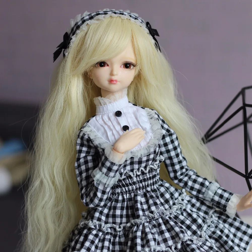 

free shipping fortune days 1/4 bjd doll 45cm with Plaid dress with hairband clothes shoes wig makeup combination MMGIRL BJD DOLL