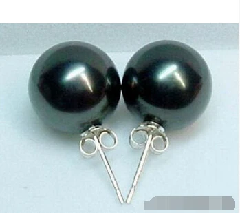 

Free shipping@ 10mm Black South Sea Shell Pearl 925 Sterling Silver Stud Earrings