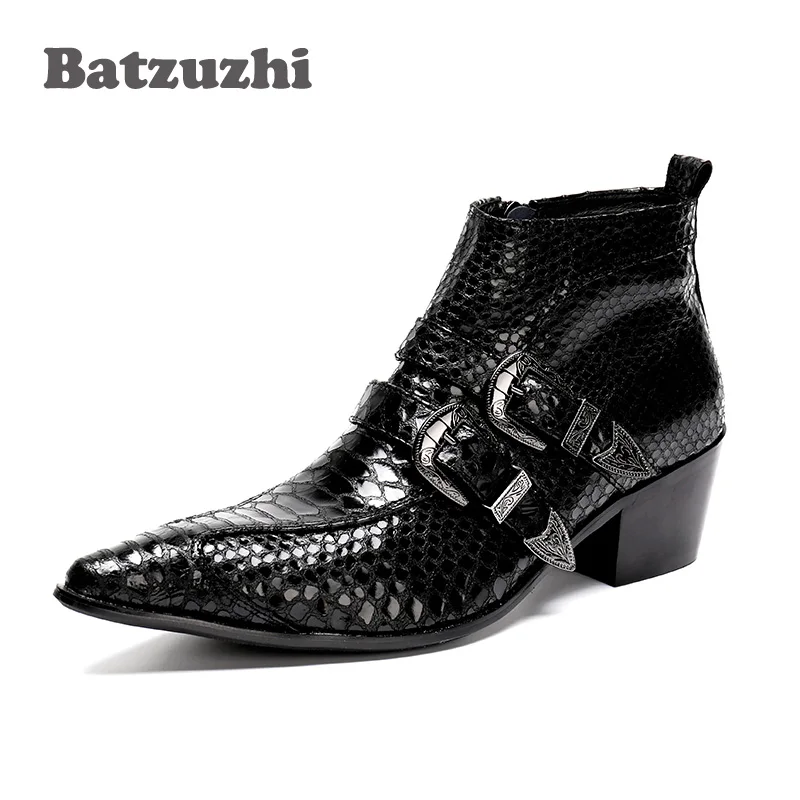 Batzuzhi Italy Model Men Boots Pointed Toe Autumn Leather Ankle Boots
