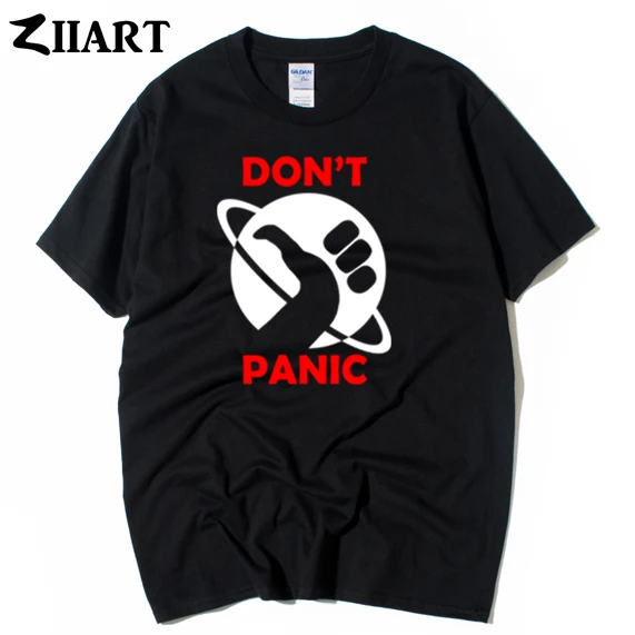Одежда для пары с надписью don't panic hicher's guide to the galaxy Мужская футболка короткими