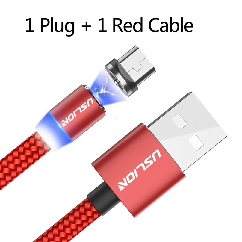 Red Магнитный светодиодный кабель USLION type C Micro usb для зарядки iPhone XS MAX, магнитное зарядное устройство USB C, кабель для samsung huawei Xiaomi - Цвет: Red