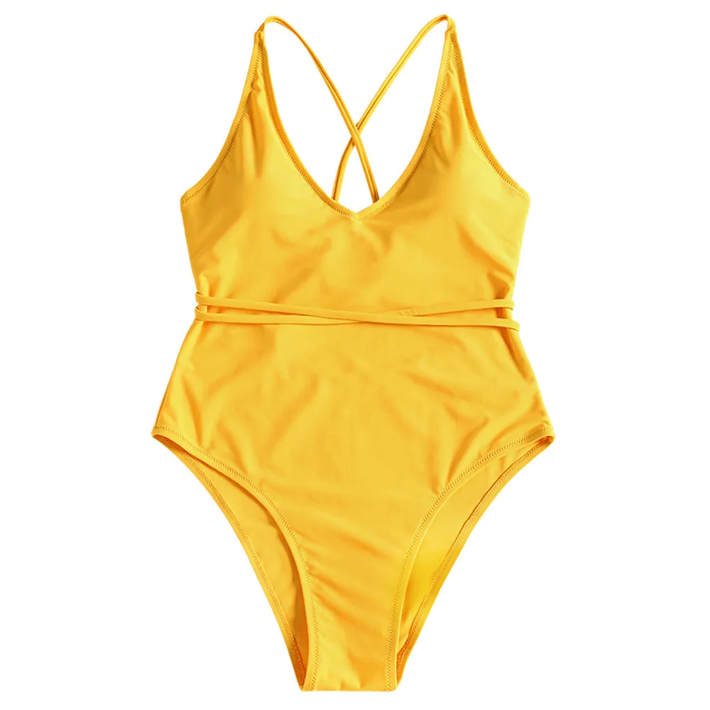 ZAFUL 2018 Women One Piece Swimwear Crisscross High Leg Bikini Swimsuit