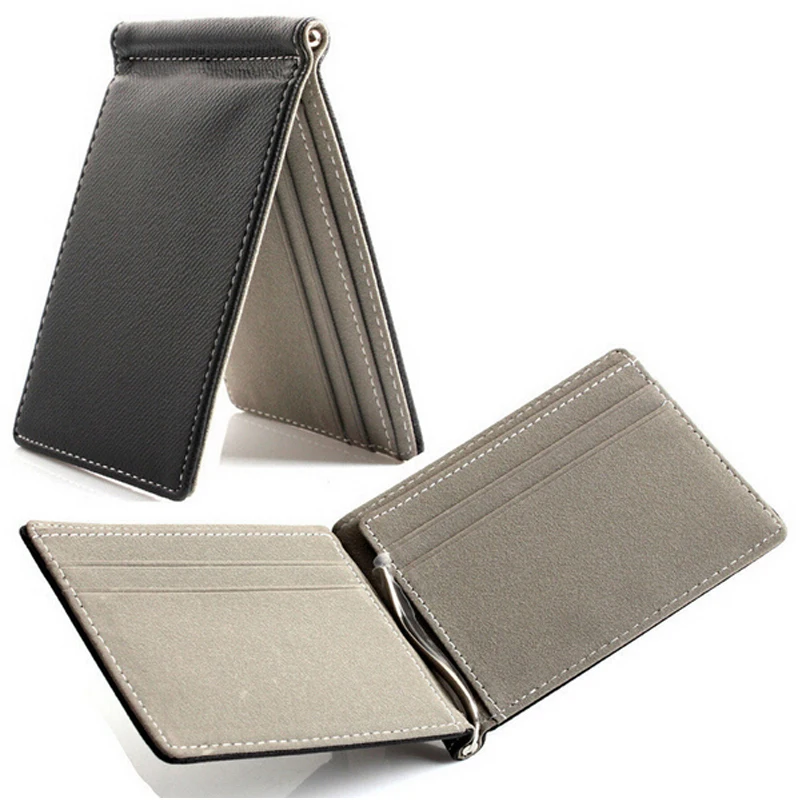 Men's leather credit card wallet Slim Money Clip Simple Design Brand New Men Bifold Wallets Green Brown Gray
