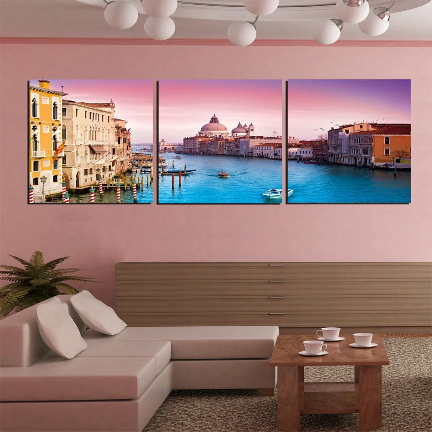 Modern Canvas Painting 3 Pieces Wall Art Italy Venice Landscape Oil