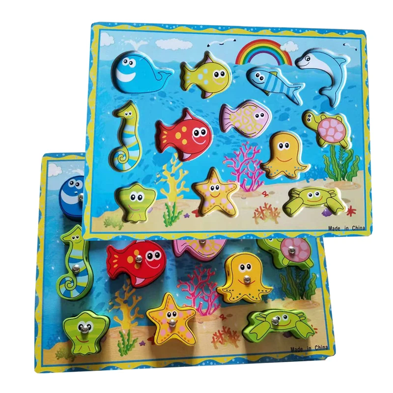Baby Fishing Games Wooden Board Shape Puzzle For Children