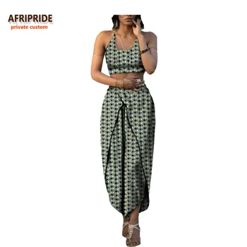 

2017 african summer 2-pieces suit for women AFRIPRIDE sleeveless halter short top+ankle-length pant women casual suit A722655