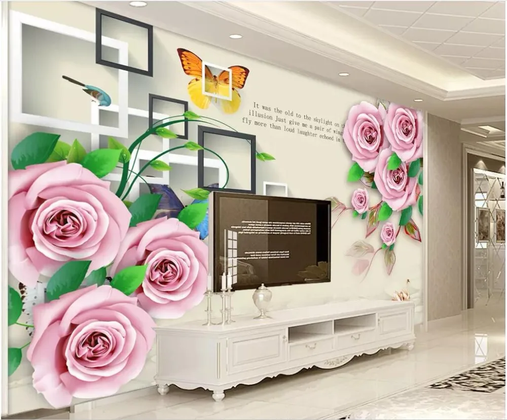 

3d photo wallpaper custom mural Beautiful rose butterfly square background home decor 3d wall murals wallpaper for walls 3 d