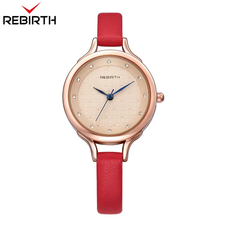 

REBIRTH Trendy Women's Bracelet Watch Woman Watches Top Brand Luxury Gold Quartz Clock Female Leather Strap Ladies Wrist Watch