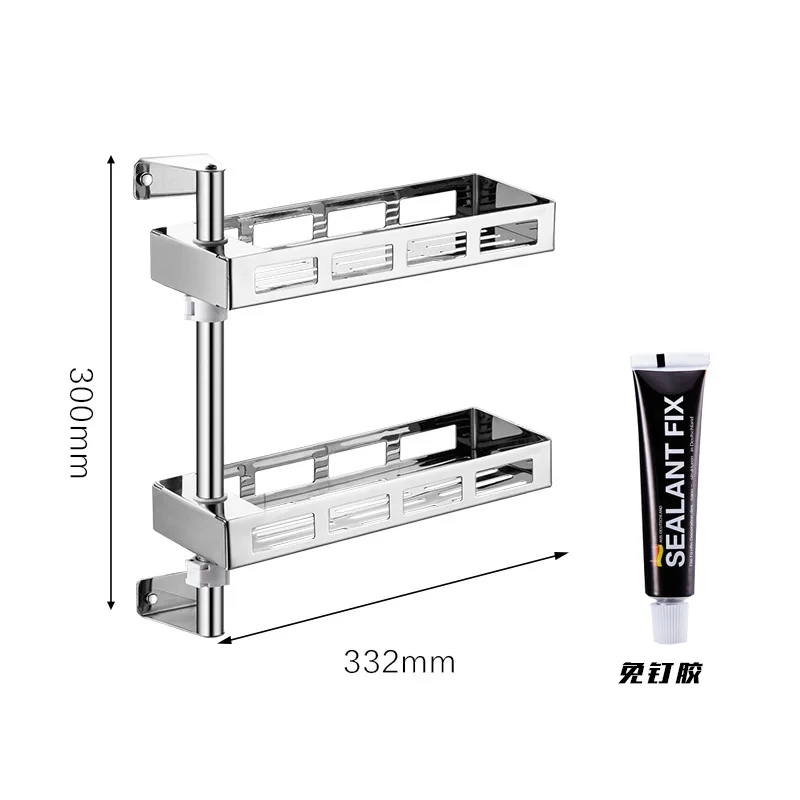 304 кухонная полка из нержавеющей стали, вращающаяся полка для ванной комнаты, настенная подставка для специй, многослойная угловая рама, Дырокол - Цвет: 2 layer