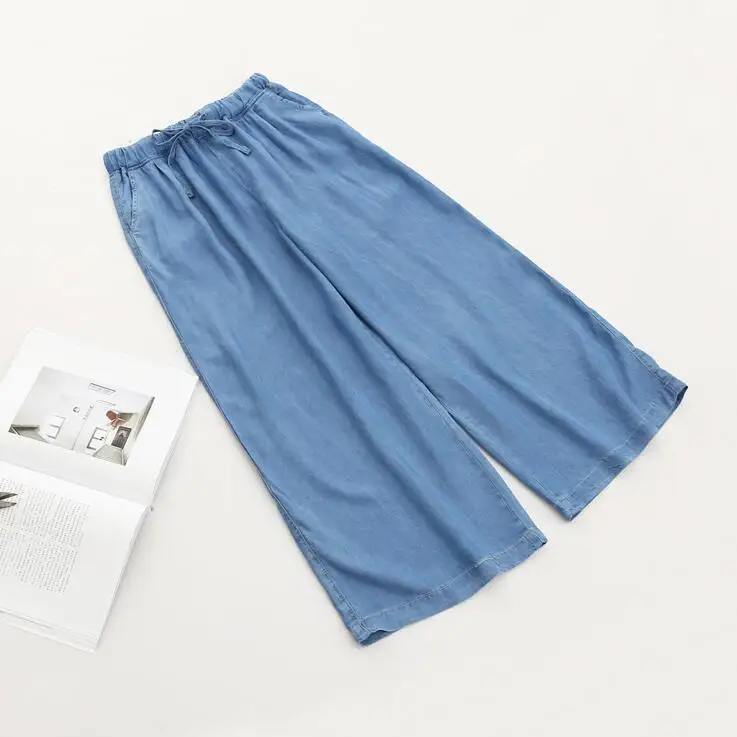 Лето осень мода высокая талия джинсовые широкие брюки женские плюс размер 7XL Свободные повседневные брюки на завязке брюки для женщин