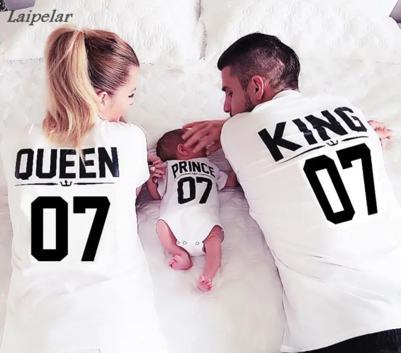 buy New 100% Cotton Matching T shirt King 07 Queen 07 Prince Princess Letter Print Shirts,Casual Men Women Lovers Tops Newborn
