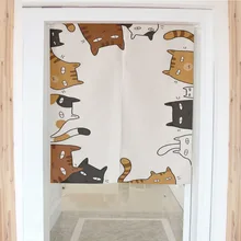 Кошка, мяу японские декоративные двери шторы ткань хлопок домашние экраны полка для ванной комнаты кухонные шторы