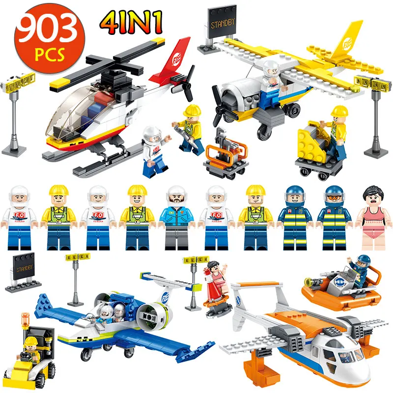 

903pcs City Helicopter Airport Aviation Compatible LegoINGLY Technic Aircraft Trainer Building Blocks Sets Bricks Model Kids Toy