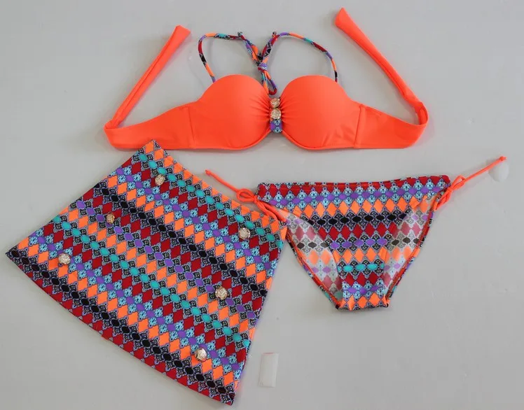 Женщины Push Up 3 шт. комплект Sexy бразильского бикини Купальники Женщины с низкой талией купальник Мягкий Biquini пляжная одежда бикини - Цвет: Оранжевый