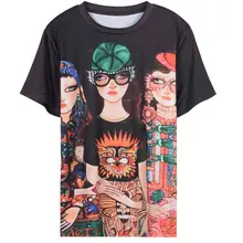 SS18 взлетно-посадочной полосы весна Для женщин художественный стиль современной 3 девочек портрет печати Для женщин футболки Femme