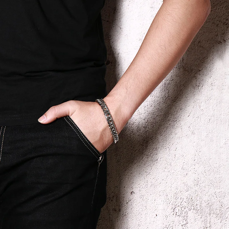 Meaeguet 10 мм панк-рок панковский браслет-цепочка и браслет полированный серебряный тон браслет из нержавеющей стали браслеты аксессуары