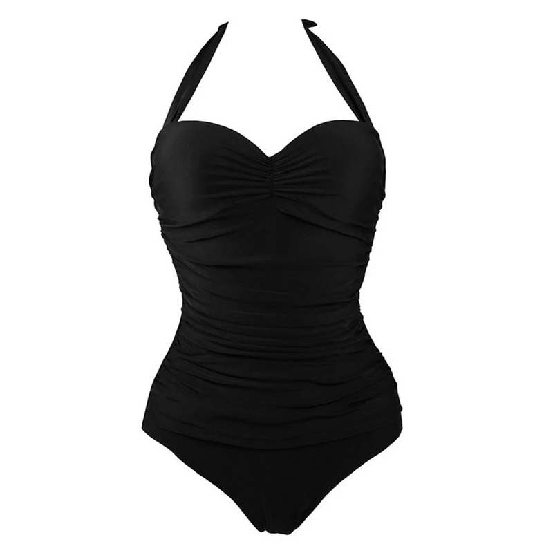 

Yd One Piece Swimsuit 2019 Women Swimwear Solid Beachwear Plus Size Bodysuits Vintage Sexy Fold Bathing Suits Monokini Swimsuit
