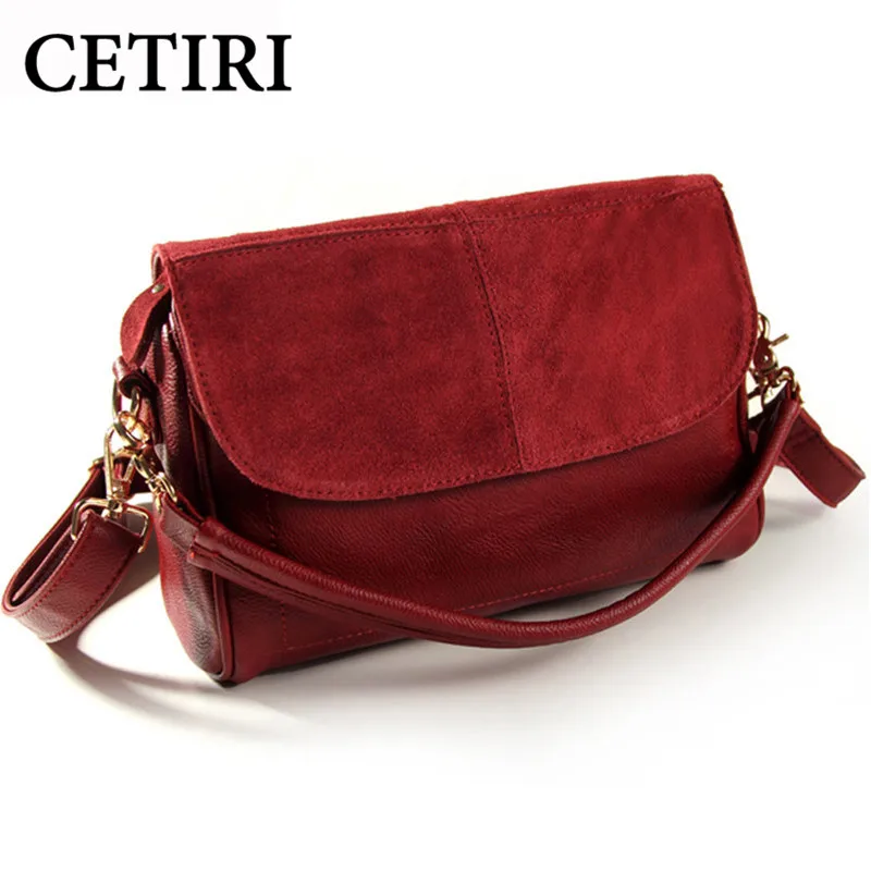 Genuine Leather Bag 100% Cowhide Women Messenger Bags Handbag Women Famous Brands Designer Handbags Red Quality Shoulder Bags