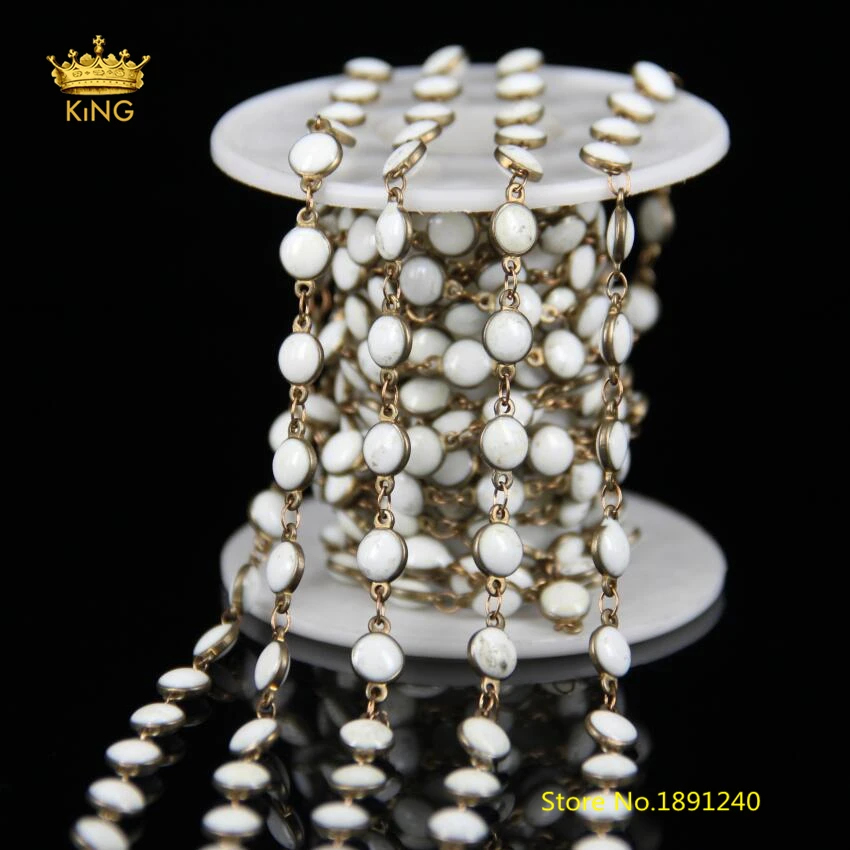 

5Meter Rosary Chain White Enamel Flat Round Beaded Chain,Lampwork Glass Beads Brass Wire Wrapped Coin Chains for Jewelry ZJ-29