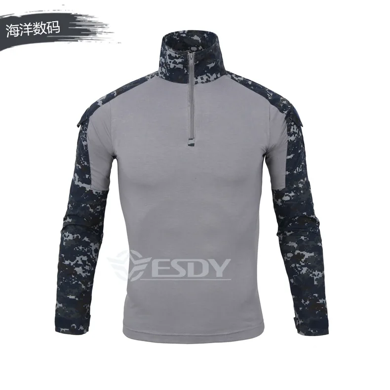 navy blue HAN WILD, мужские походные рубашки, уличная походная футболка, Военная тактическая рубашка, Мужская камуфляжная рубашка для стрельбы, охоты размера плюс - Цвет: navy blue
