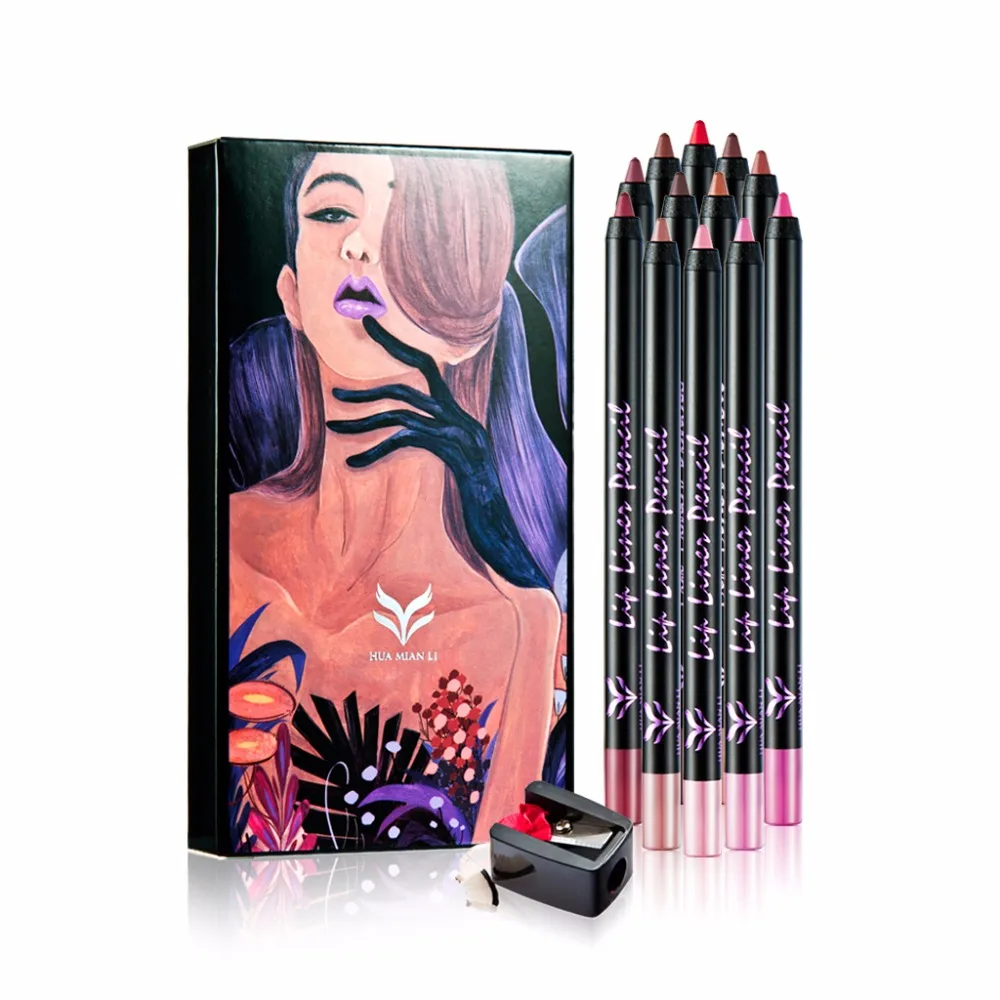 Professional 12pcs/set Lip Liner Pencil set Long Lasting 12 Colors