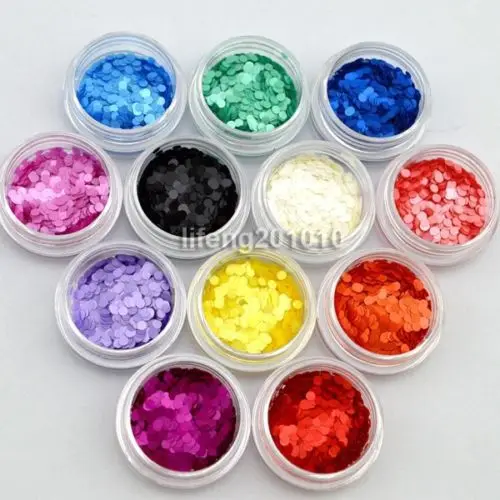 wingood88 nail art store 12 PCS Acrylic Nail Art Round Glitter Sequins