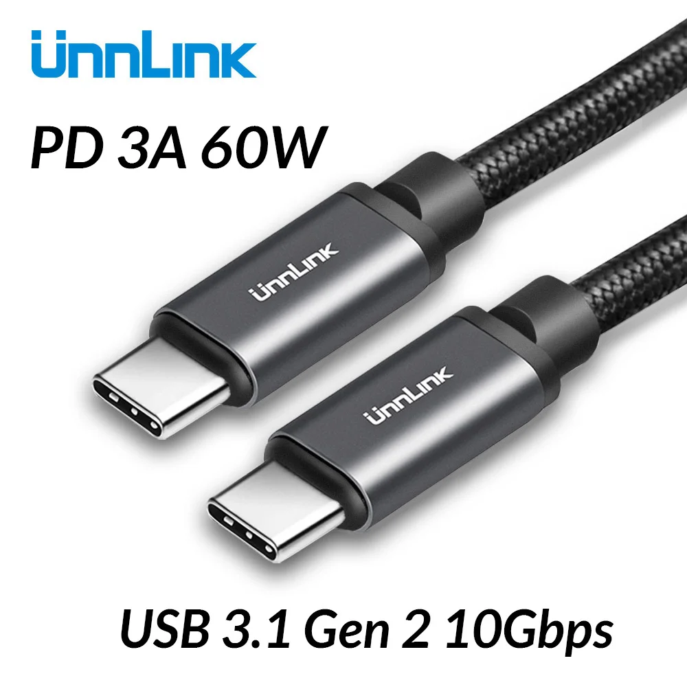 Unnlink type C-USB C USB-C Кабель USB 3,1 Gen2 3A 60 Вт QC3.0 Быстрая зарядка шнур 5 г/10 Гбит/с PD Thunderbolt 3 для Macbook S9 P20