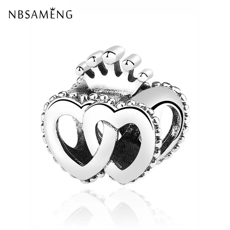 Original 100?5 Sterling Silver Bead Charm Interlocked Crown Hearts Charms Fit Bracelets Women Diy Jewelry Making|Beads| - AliExpress