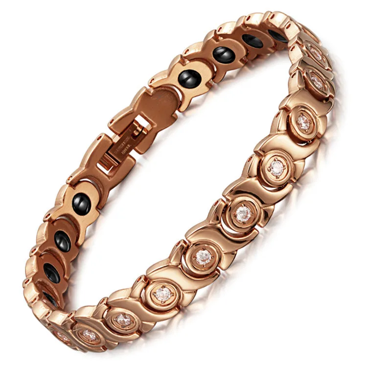 

Stainless Steel CNC Drilled Magnet Bracelet Female Rose Gold Zircon Magnet Bracelet