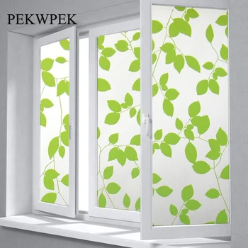 

Window Privacy Films No-Glue 3mx30-90cm width Static Decorative Film Window Glass Stickers Green Leaves Scrub White Basic Film