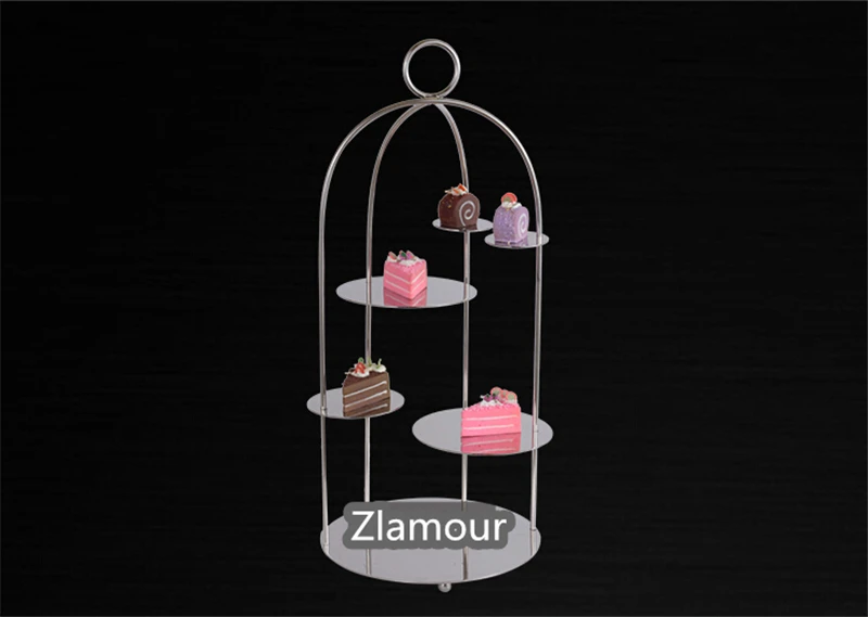 stainless steel Western Hotel Cafe Birdcage snack stand cake Dessert Sushi shelf Food display shelves restaurant buffet silver