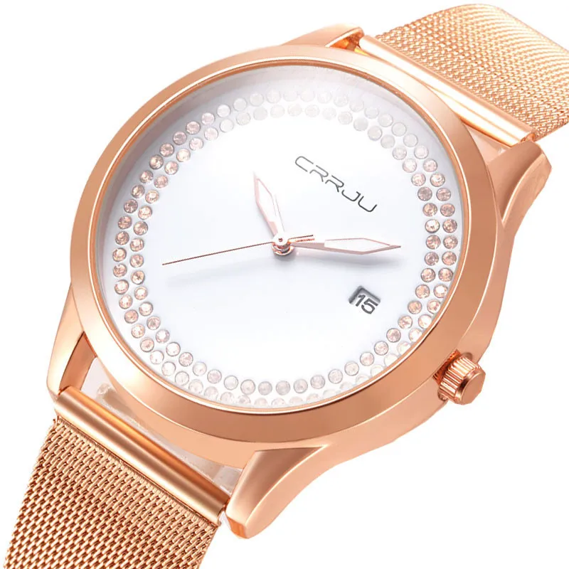 

Fashion Design CRRJU Luxury Brand golden watch women watches casual Minimalist Wristwatches Stainless steel Women's dress Watch