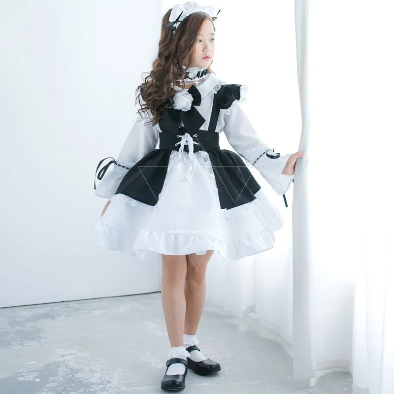 Детский карнавальный костюм горничной из аниме для девочек; детское нарядное платье на Хэллоуин; костюм Алисы в стране чудес; многослойные платья Лолиты