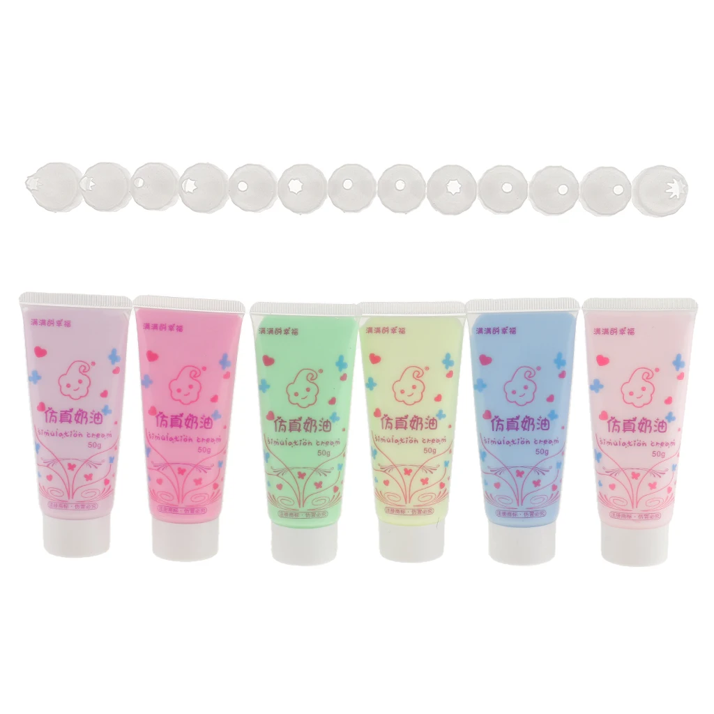 6pcs Colorful Simulation Cream Glue Gel Resin Glue for DIY Phone Case Charms Cabochons Deco Kit Stickers - 50g/Color