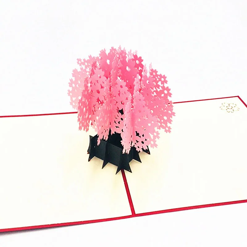  1pcs Laser Cut 3D Pop Up Greeting Cards Cherry Blossoms With Envelope Invitation Post Card For Than - 32967339688