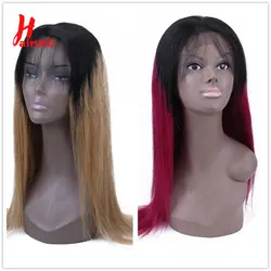 HairUGo Ombre Синтетические волосы на кружеве человеческих волос парики для черный Для женщин предварительно сорвал бразильские не Реми волосы