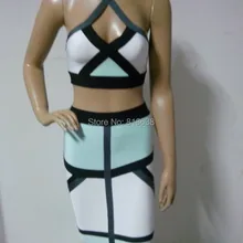 Высококачественные белые и aqua крест над 2 шт.; Бандажное платье Новое поступление вечерние HL3125 платье+ костюм