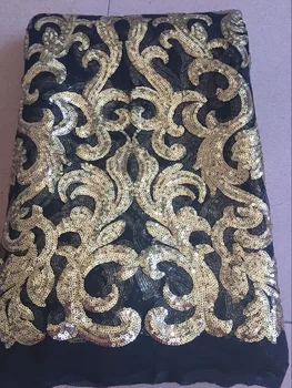 

2017 latest african Tulle embroidery nigerian sequins french net lace fabric for wedding cloth black slive(ZY2134