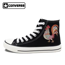 Unisex Black Converse All Star Shoes Original Design Cock Rooster Skateboarding Shoes High Top Canvas Sneakers