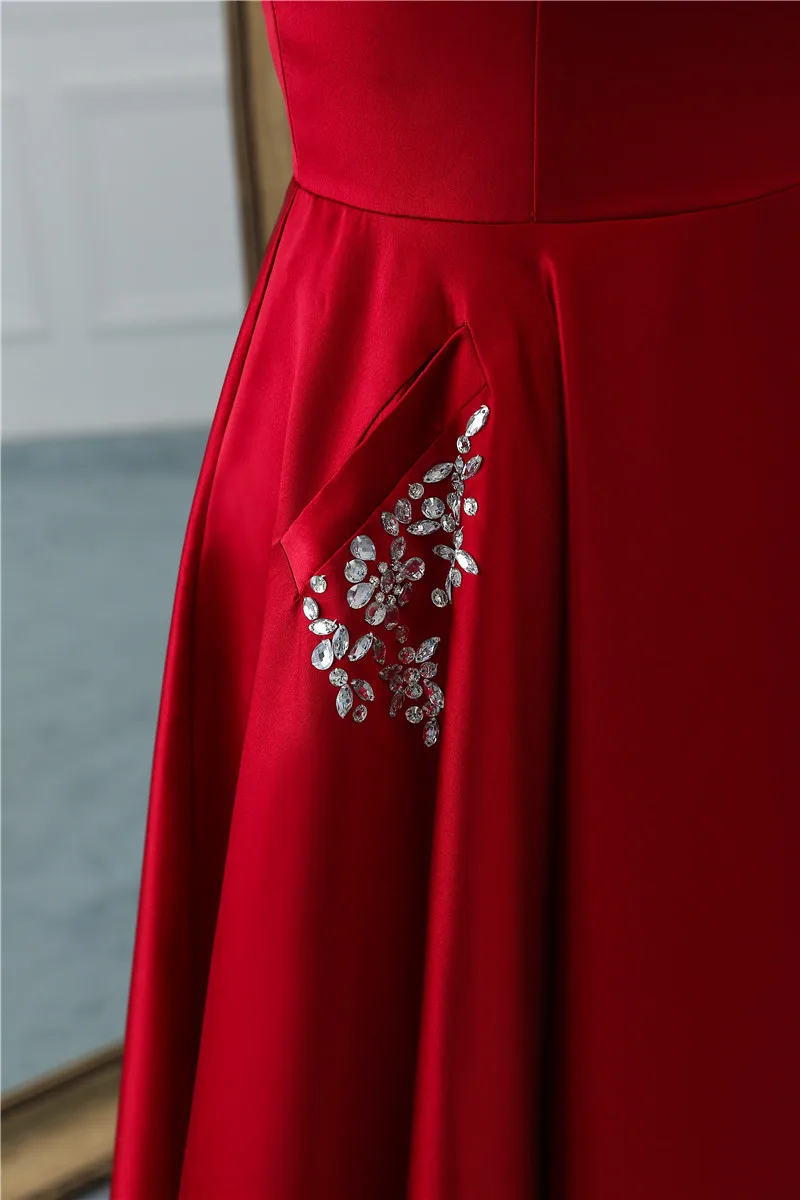 Menoqo Новое поступление сексуальные вечерние платья Vestido de Festa А-силуэт платье для выпускного Расшитое бисером карманы Robe De Soiree