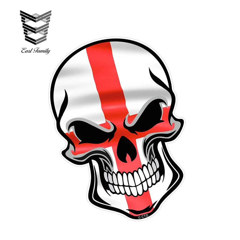 

EARLFAMILY 12cm X 8.3cm GOTHIC BIKER SKULL with St Georges Cross England Flag Motif External Vinyl Decal Car Styling Car Sticker