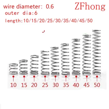 

20pcs/lot 0.6*6*10/15/20/25/30/35/40/45/50mm 0.6mm Stainless Steel Micro Small Compression spring