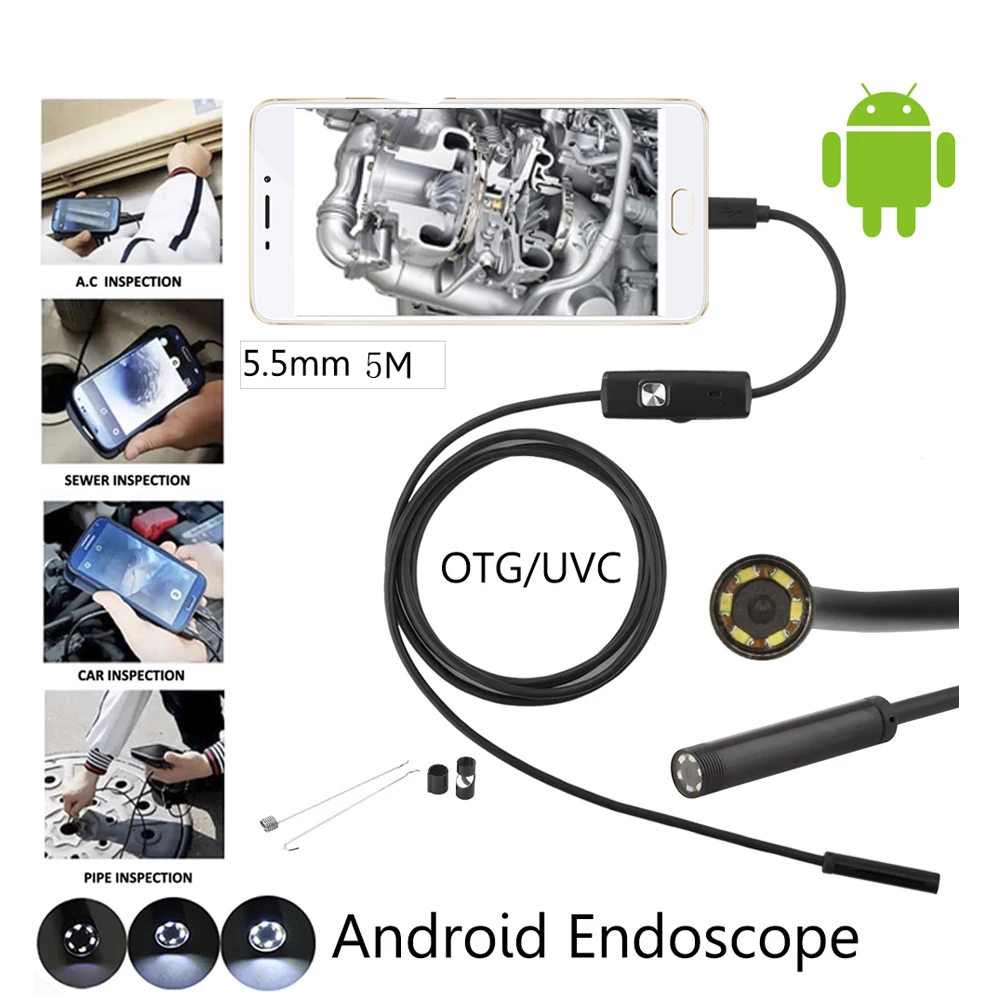 

5pcs/lot 5.5mm USB Android Endoscope Camera 5M Flexible Snake USB Inspection Borescope SmartPhone Camera